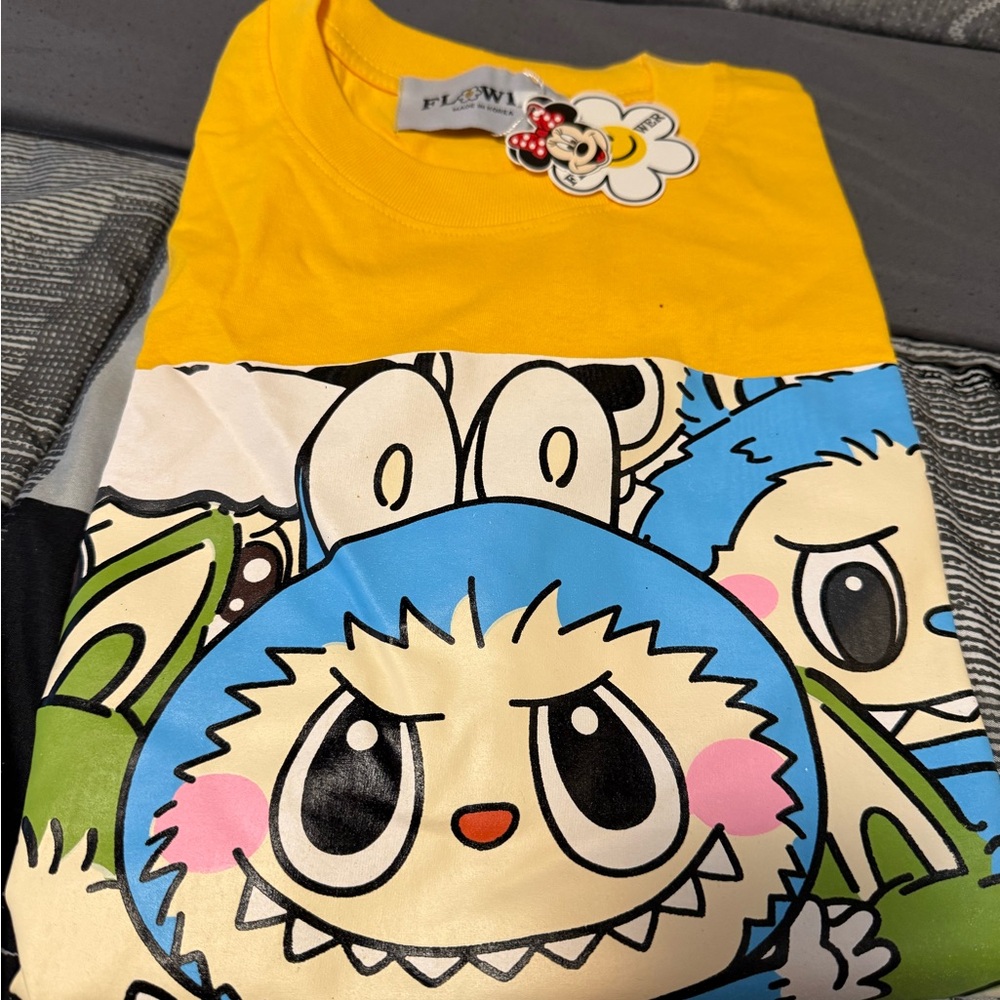 Yellow Graphic T-Shirt with Cartoon Characters